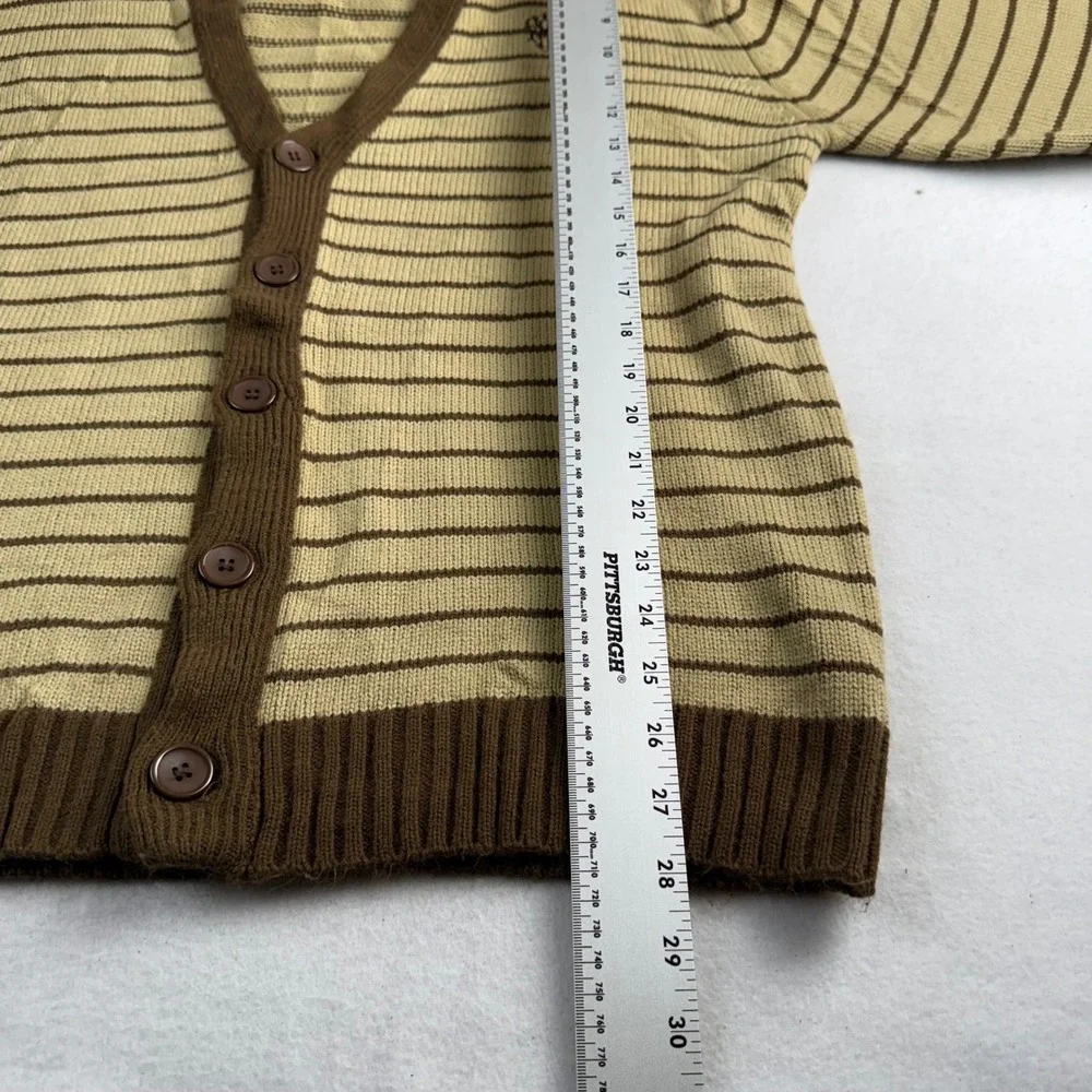 Southpole Mens Striped Knit Cardigan Sweater Brown Tan V-Neck Button Front Large
